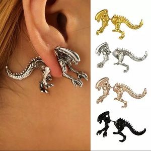 Punk Goth Alien Xenomorph Double Stud Earrings
